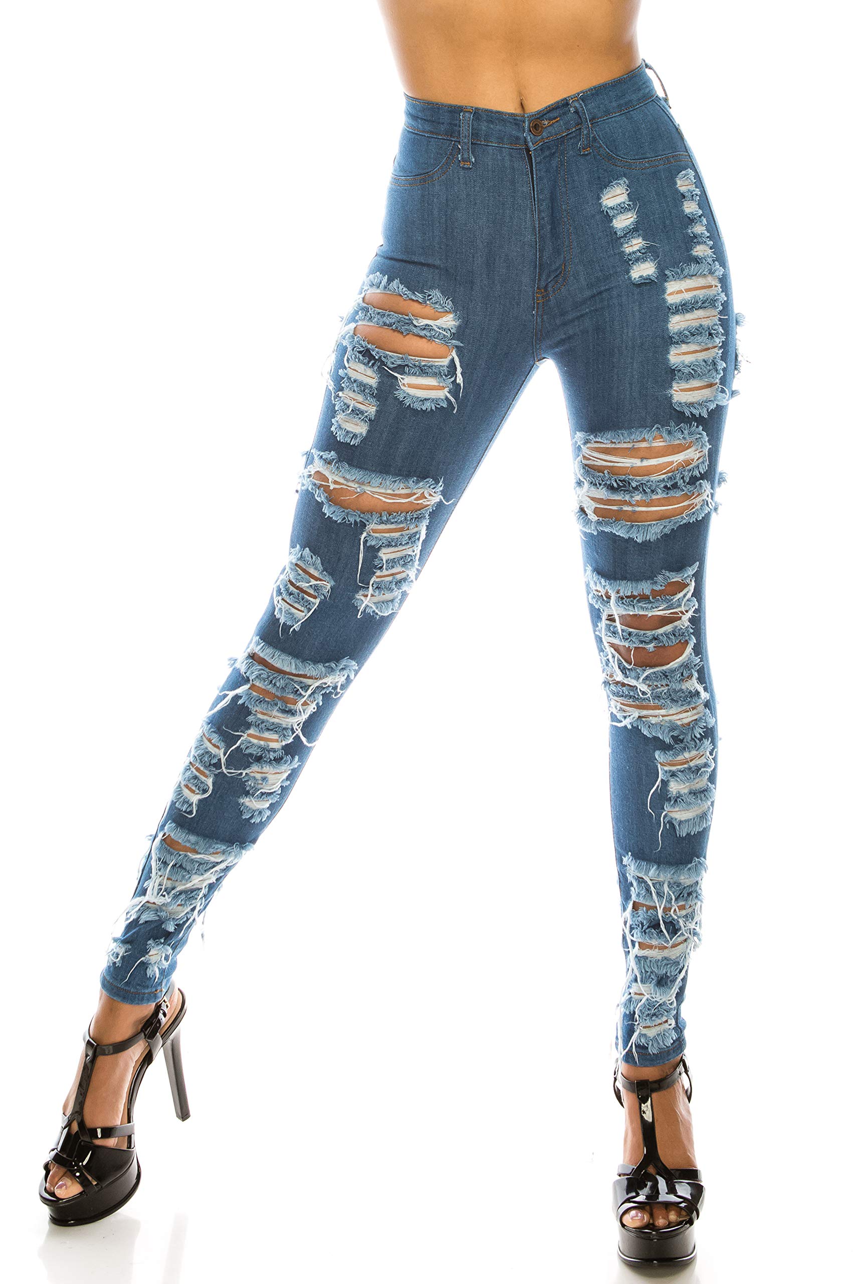 Women's High Waisted Skinny Jeans - Distressed Ripped Denim Pants with Hand Sanding Details | Perfect for Casual Outfits, Date Nights & Streetwear Fashion