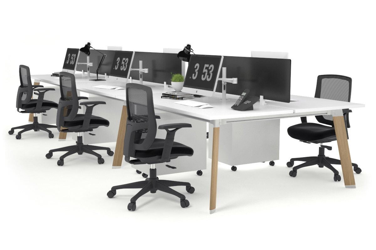 6-Person Wooden Workstation with Cable Management - 1600L x 800W Office Desk for Team Collaboration | Perfect for Open Office Spaces & Coworking Environments