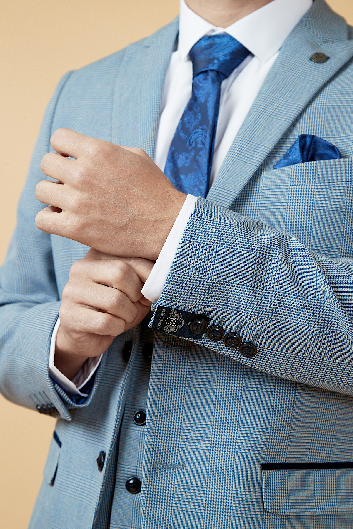 BROMLEY Sky Check Suit with Kelvin Royal Waistcoat - Premium Men's Formal Wear for Weddings, Business Meetings & Special Occasions