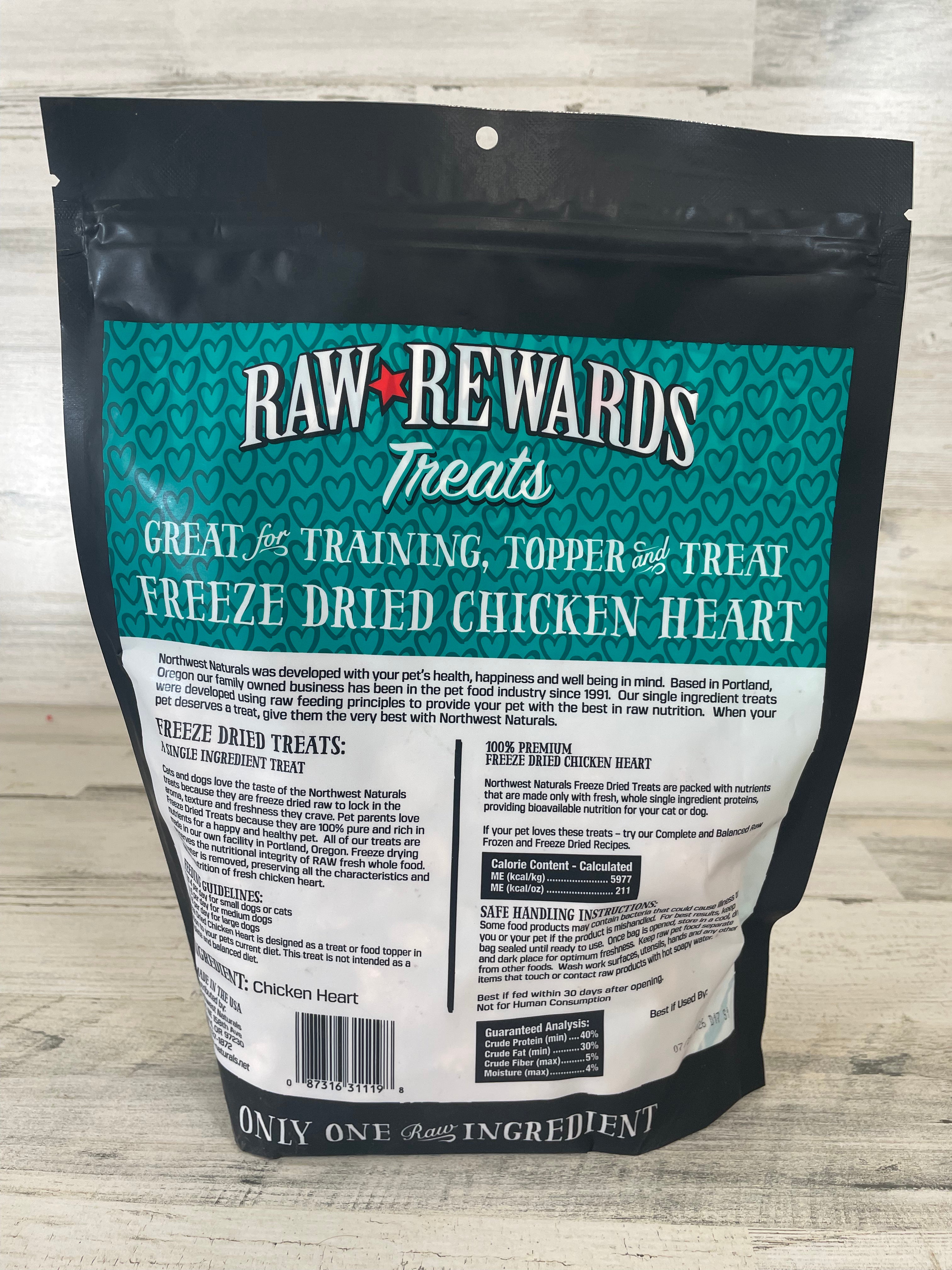 Northwest Naturals Raw Rewards Freeze Dried Chicken Hearts Dog Treats - 10oz | Grain-Free, High-Protein Snacks for Training & Dental Health | Perfect for Small, Medium & Large Breeds