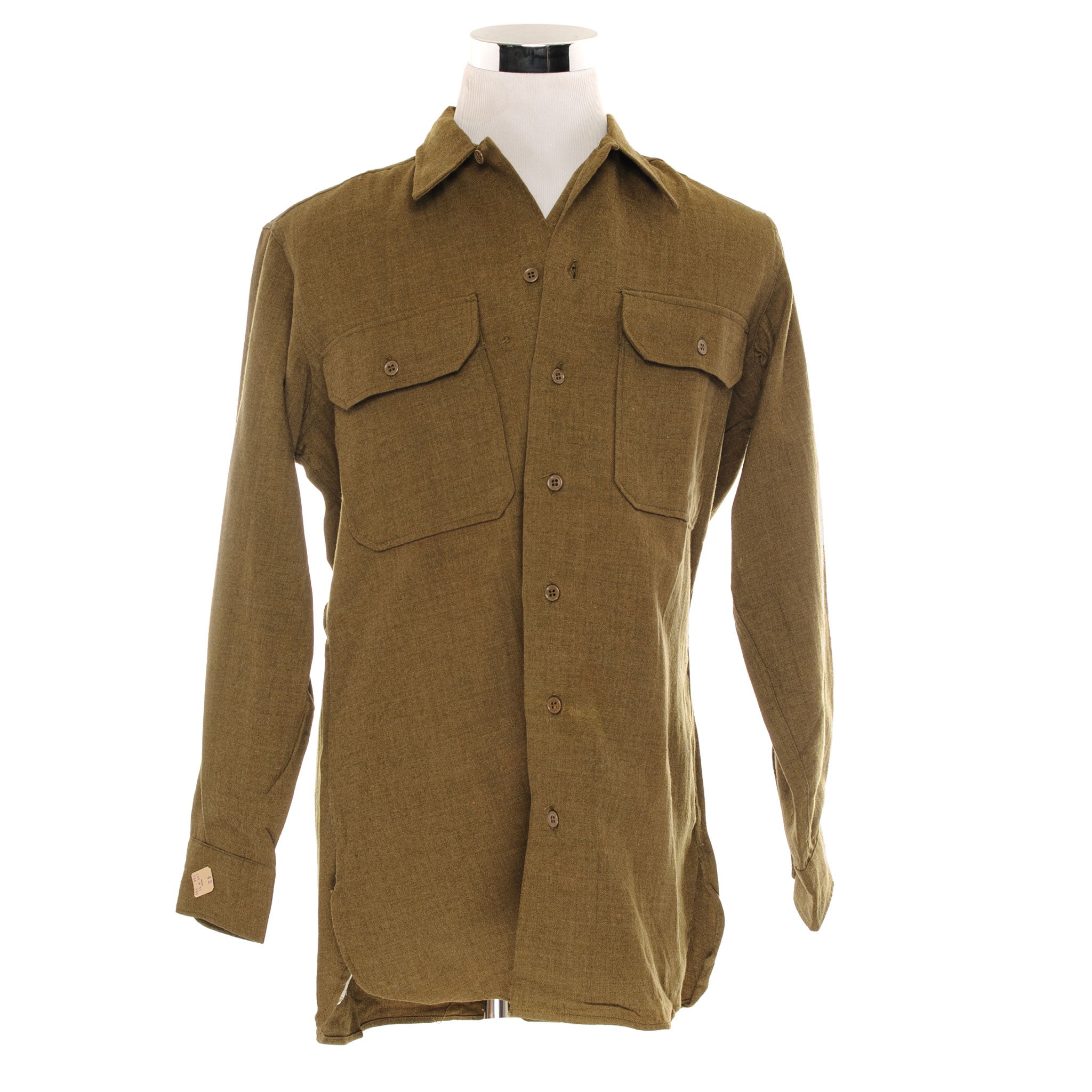 Vintage US Army M37 Flannel Shirt - WWII 1943 Military Surplus - Size 15.5x34 - Deadstock with Original Tag - Authentic Military Collectible for Reenactment & Outdoor Adventures