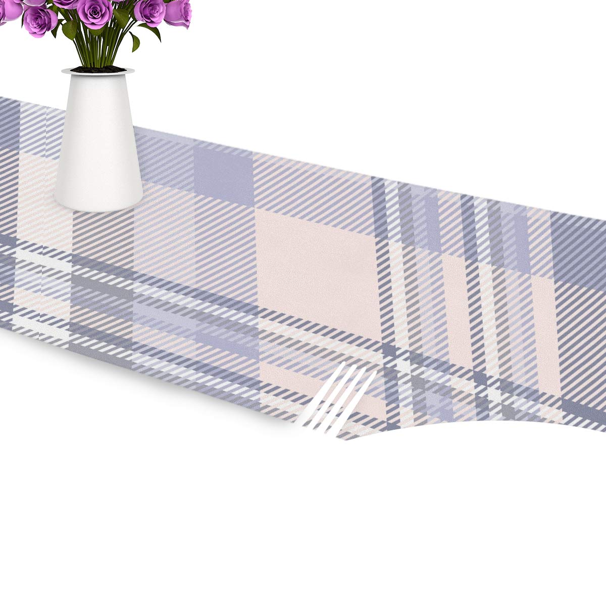 Vikko Purple Checkered Plaid Table Runner - 13x90 Inch Polyester Decorative Tablecloth for Dining Room, Coffee Table, Kitchen - Perfect for Family Dinners, Indoor/Outdoor Parties, Weddings & Holiday Decor