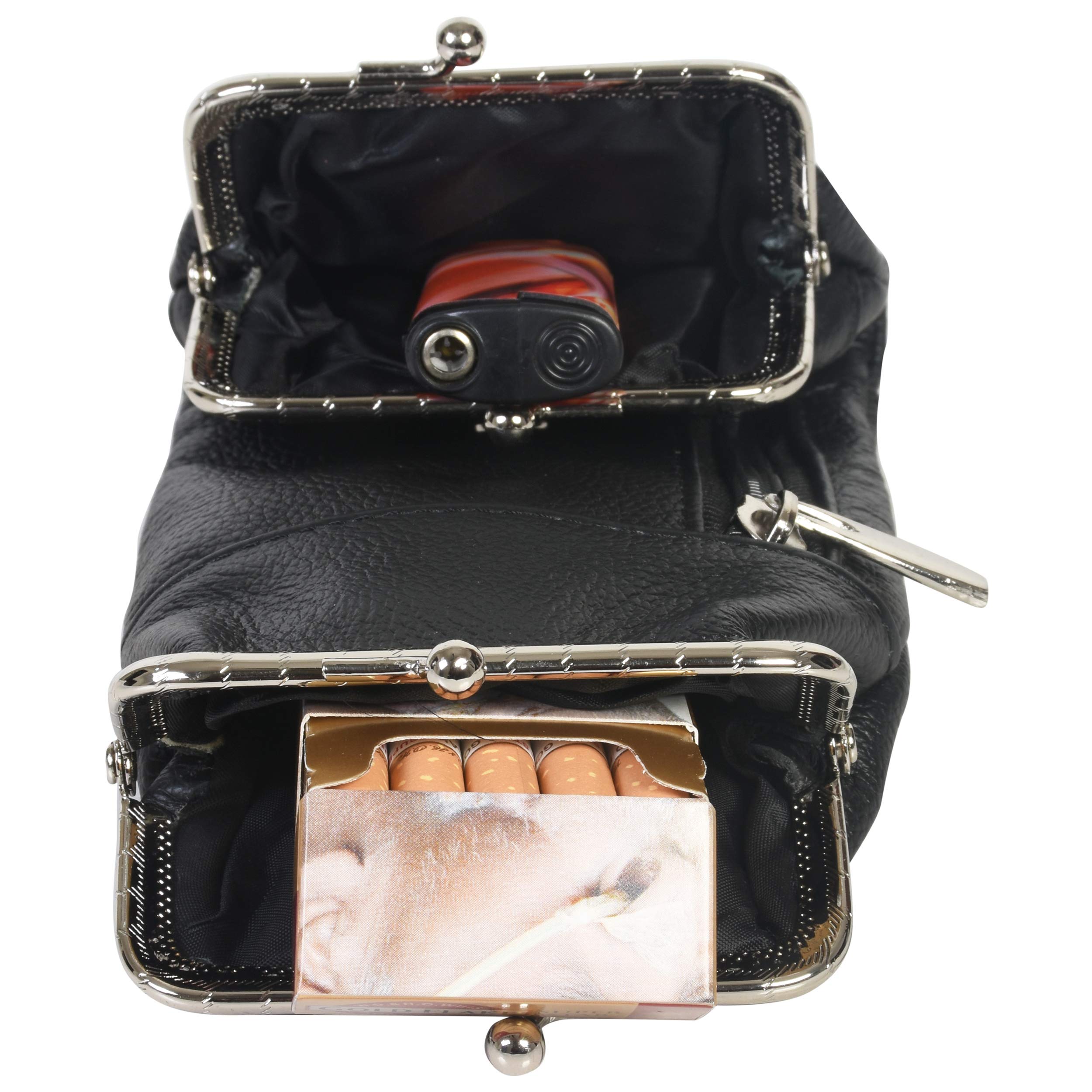 Women's Leather Cigarette & Lighter Holder Case with Twist Clasp - Multiple Color Options (Black) | Compact & Stylish Accessory for Smoking Essentials, Perfect for Travel, Parties & Everyday Use