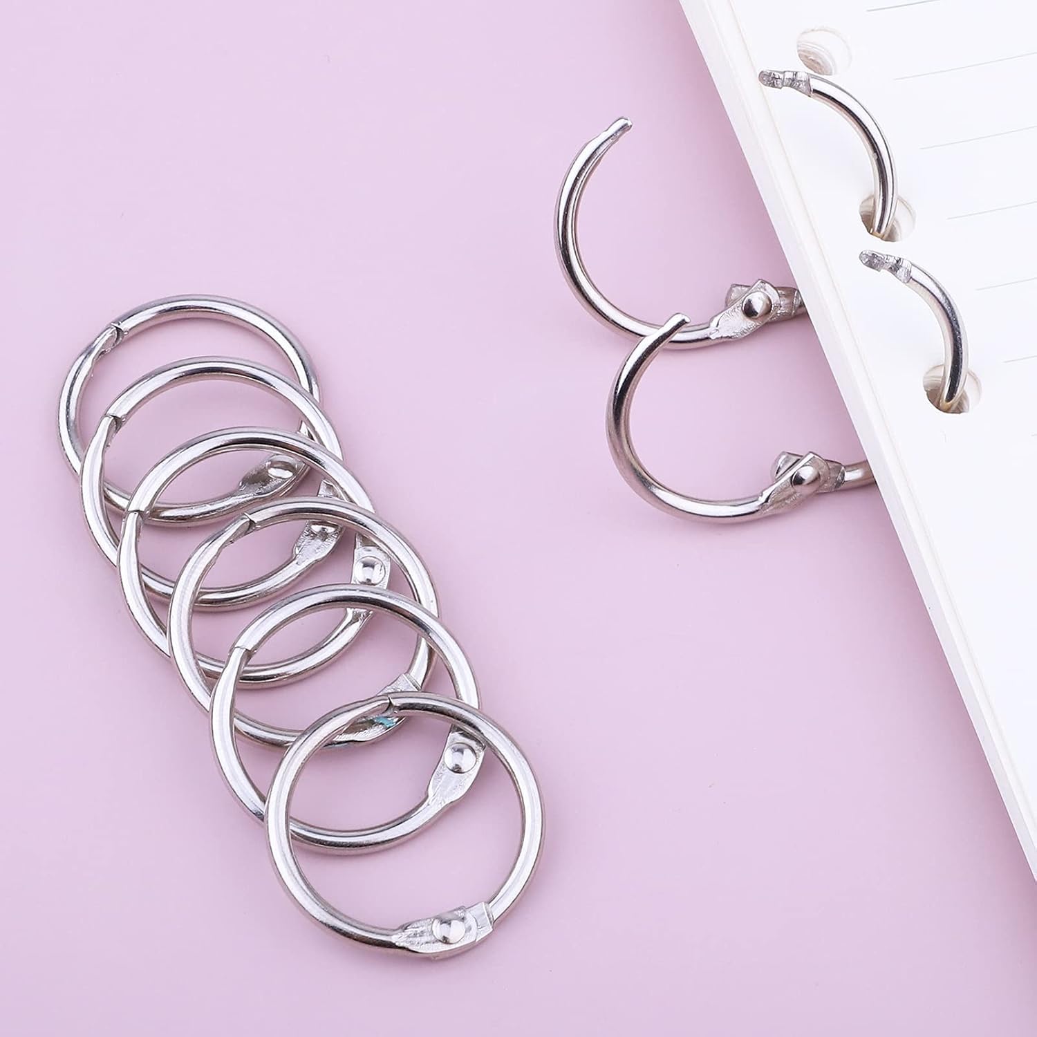 HAUTOCO 100 Pcs 0.75 Inch Nickel Plated Loose Leaf Binder Rings - Durable Metal Book Rings for Office, School & Home - Perfect for Organizing Index Cards, Keychains & DIY Projects