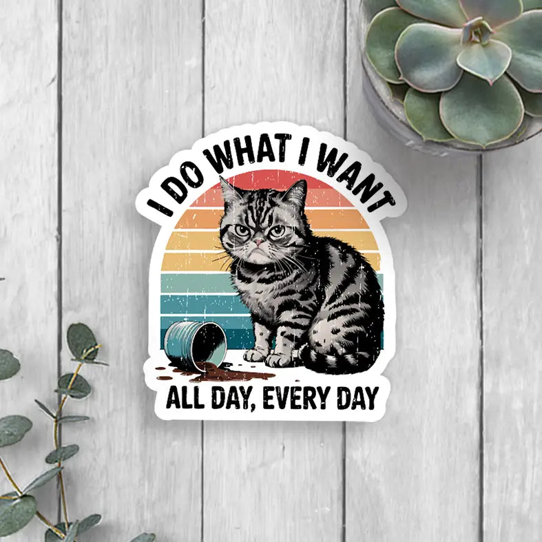 Funny Cat 'I Do What I Want' Vinyl Sticker - Waterproof Decal for Laptops, Cars, Notebooks & DIY Projects