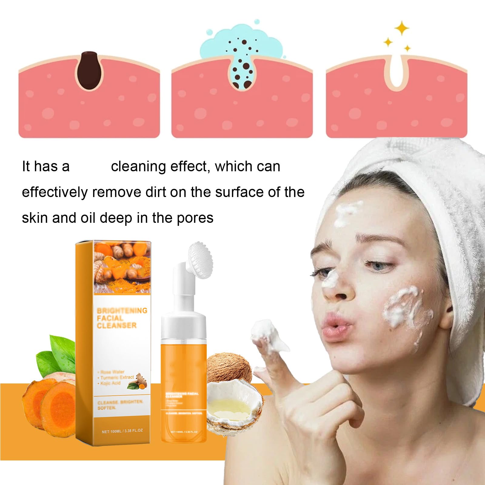 Organic Turmeric Face Wash & Soap Bar Set with Brush - Natural Skin Brightening & Acne Treatment - Gentle Cleansing for Glowing Skin - Perfect for Daily Skincare Routine & Travel
