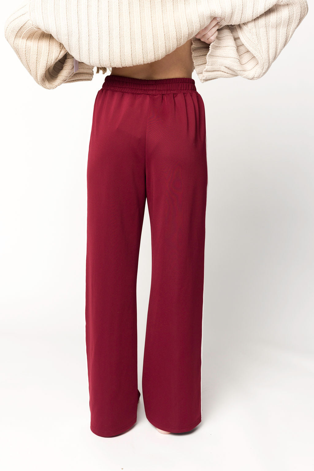 Sue Women's Burgundy Wide Leg Track Pants - Comfortable High Waisted Lounge Pants for Yoga, Running, Workout & Casual Wear