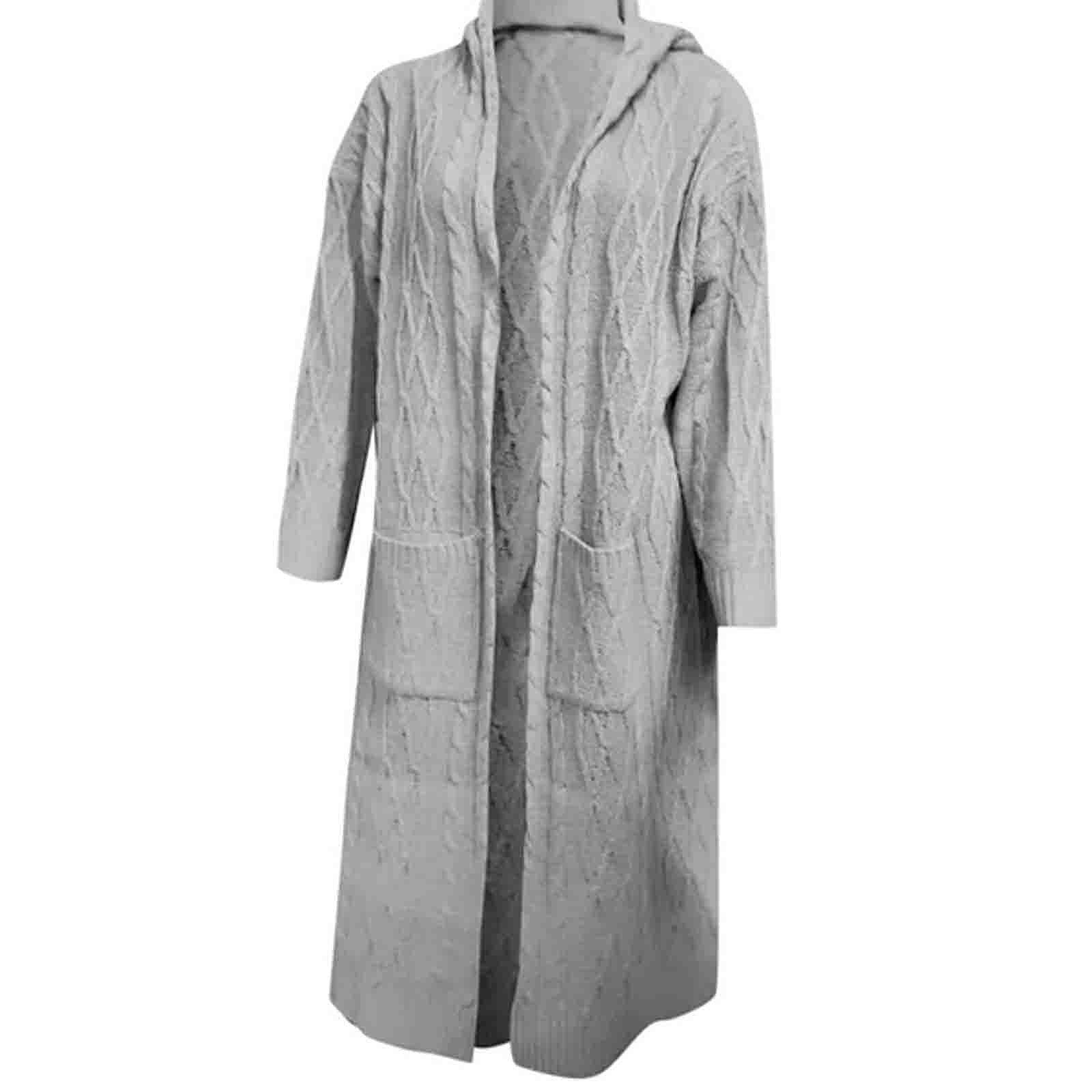 JEGULV Women's Hooded Chunky Knit Cardigan Sweater - Open Front Long Outwear Solid Color Overcoat for Casual Wear, Office & Fall Layering