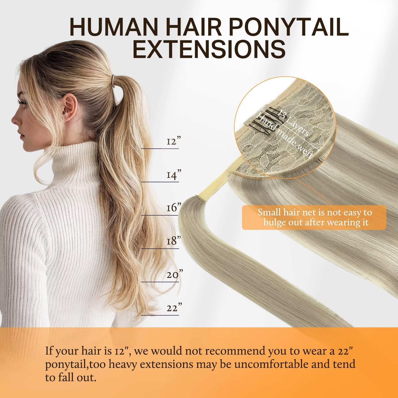 DOORES 22 Inch Clip in Human Hair Ponytail Extension - Real Balayage Ash Blonde & Platinum Blonde Highlights, 90g Silky Straight Wrap Around Ponytail for Women | Perfect for Parties, Weddings & Daily Styling