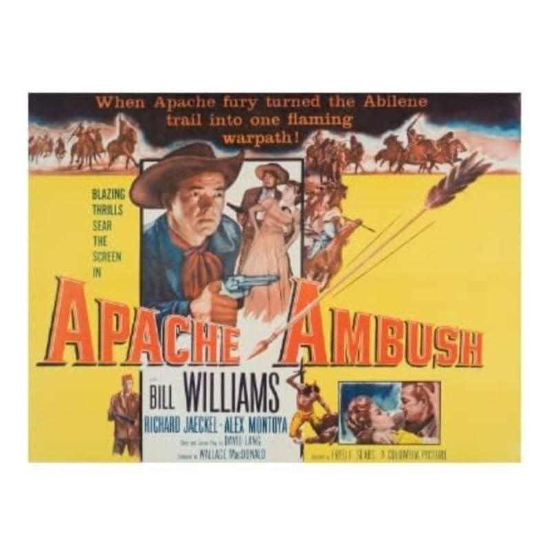 Vintage Apache Ambush Movie Poster - Classic Western Film Wall Art Decor, Retro Printed & Framed in USA, Gold Frame 9x12 - Perfect for Home Theater, Man Cave & Western Theme Room Decor