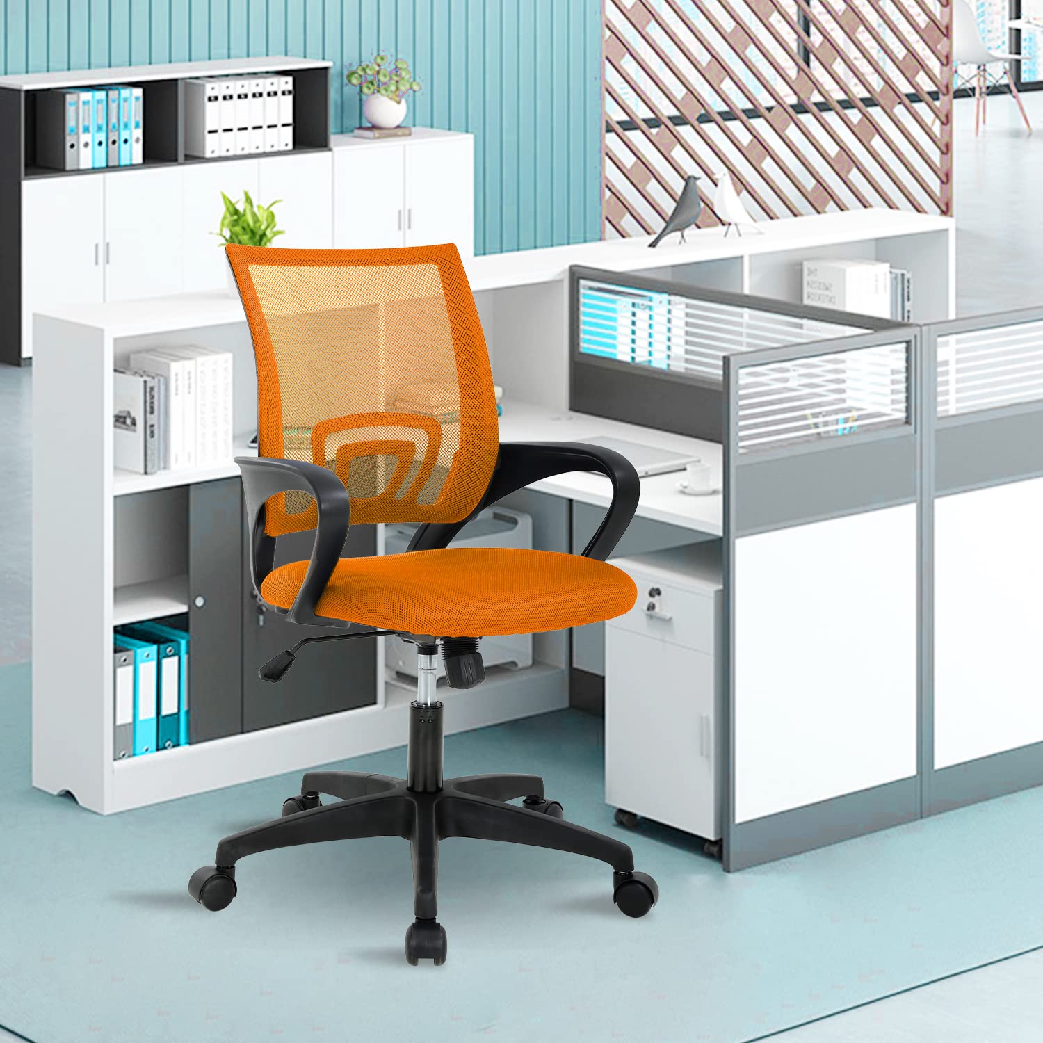 Ergonomic Mesh Office Chair with Lumbar Support - Adjustable Height Swivel Rolling Task Chair for Home Office - Mid Back Executive Computer Desk Chair - Comfortable for Long Work Hours (Orange) - Perfect for Home Office, Gaming Setup, and Remote Workspaces