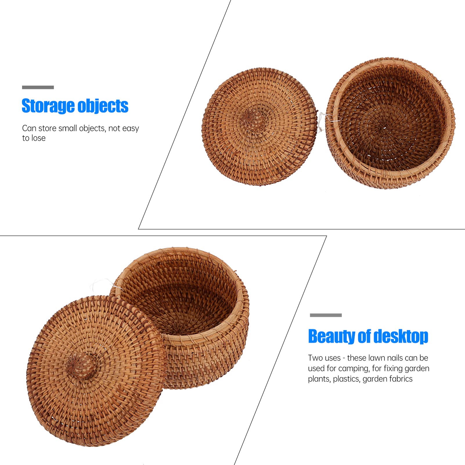 Small Round Wicker Basket with Lid - Handwoven Rattan Storage Basket for Fruits, Bread & Office Supplies | Home & Office Organization | Perfect for Kitchen Counter, Dining Table & Desk Organizer