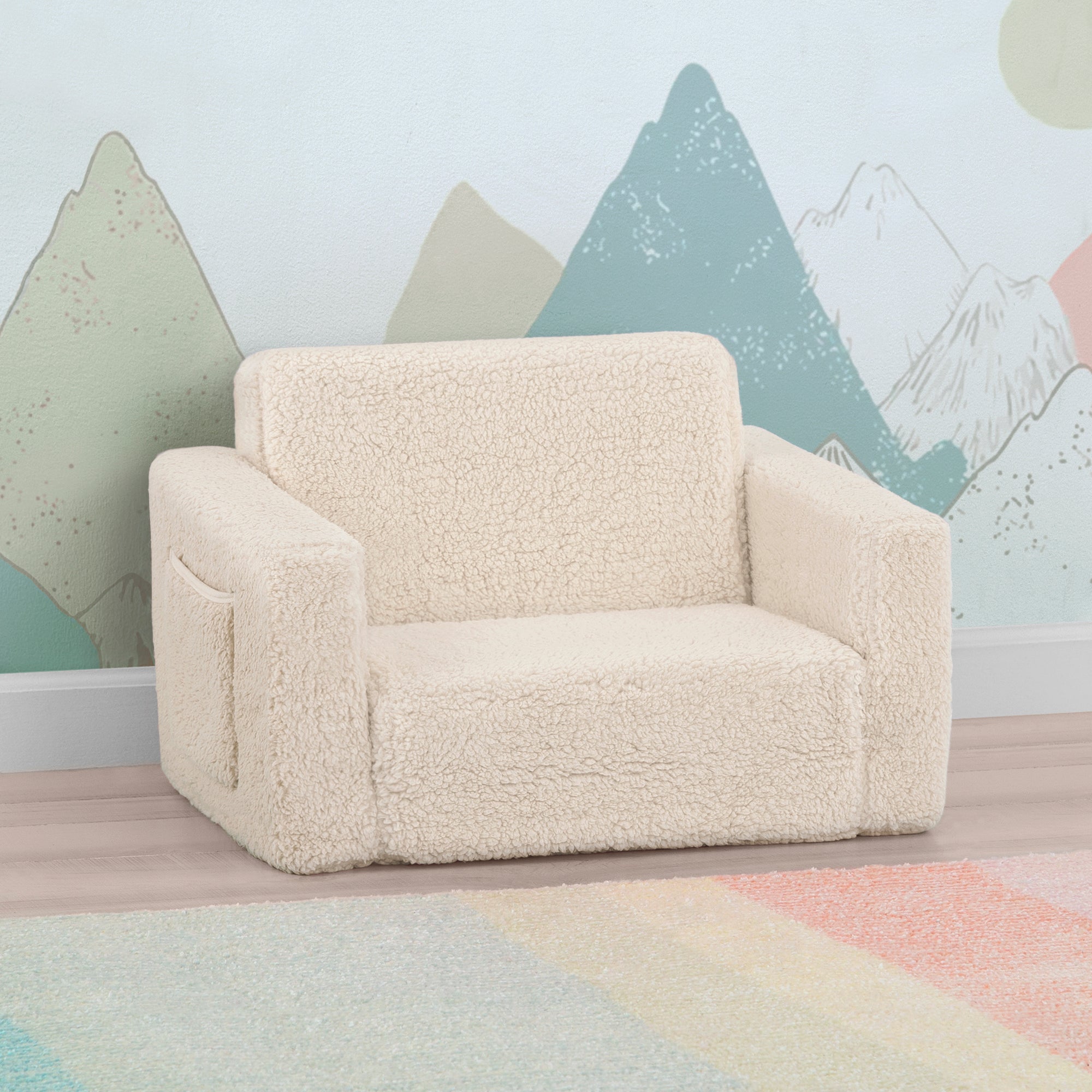 Cozy Flip Out Sherpa 2-in-1 Convertible Kids Chair to Lounger - Soft Plush Convertible Seating for Children's Bedroom, Playroom & Nursery - Perfect for Reading, Relaxing & Playtime