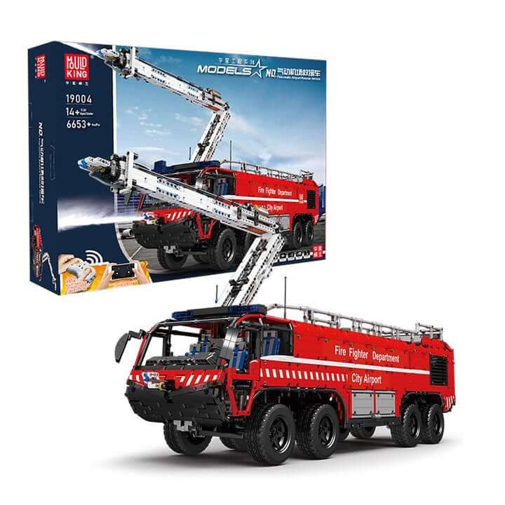 MOULD KING 19004 Remote Control Airport Crash Tender Fire Truck - 2.4GHz RC Emergency Vehicle Toy for Kids & Adults, Perfect for Playtime, Collecting & Model Displays