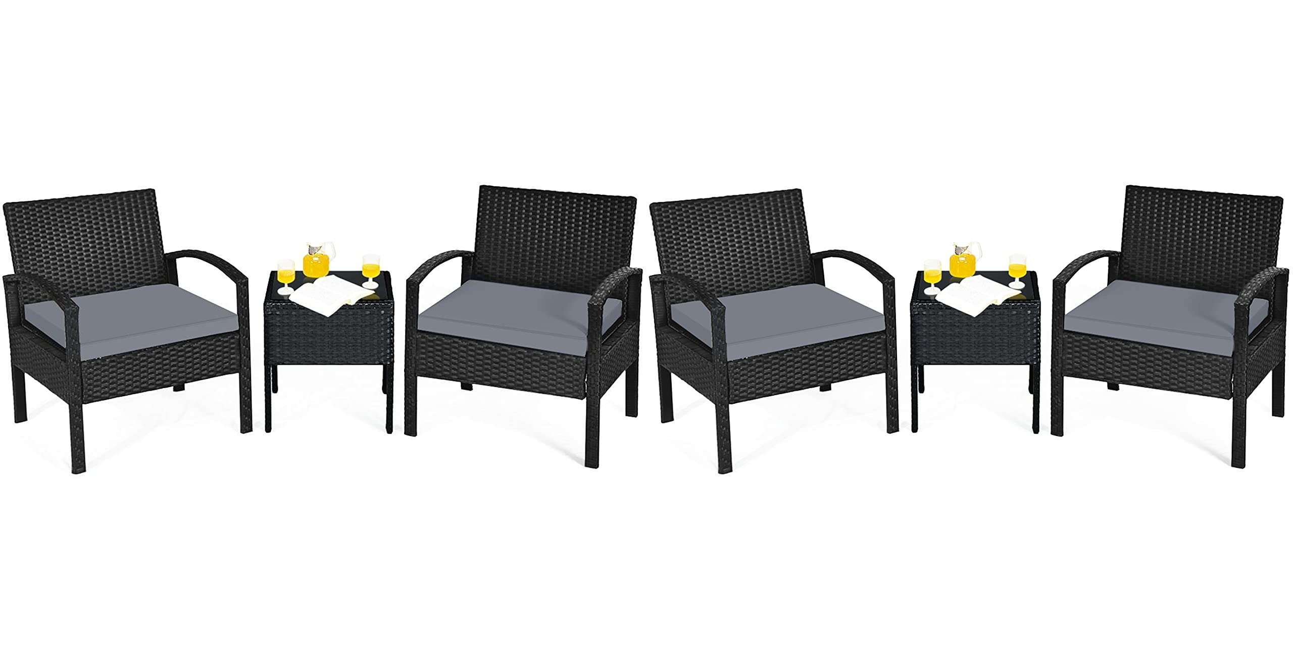 Nightcore 3-Piece Outdoor Patio Furniture Set - Rattan Wicker Conversation Chairs with Beige Cushions & Tempered Glass Coffee Table - Weather-Resistant Gray Patio Set for Backyard, Porch, Poolside, Garden, and Lawn Relaxation