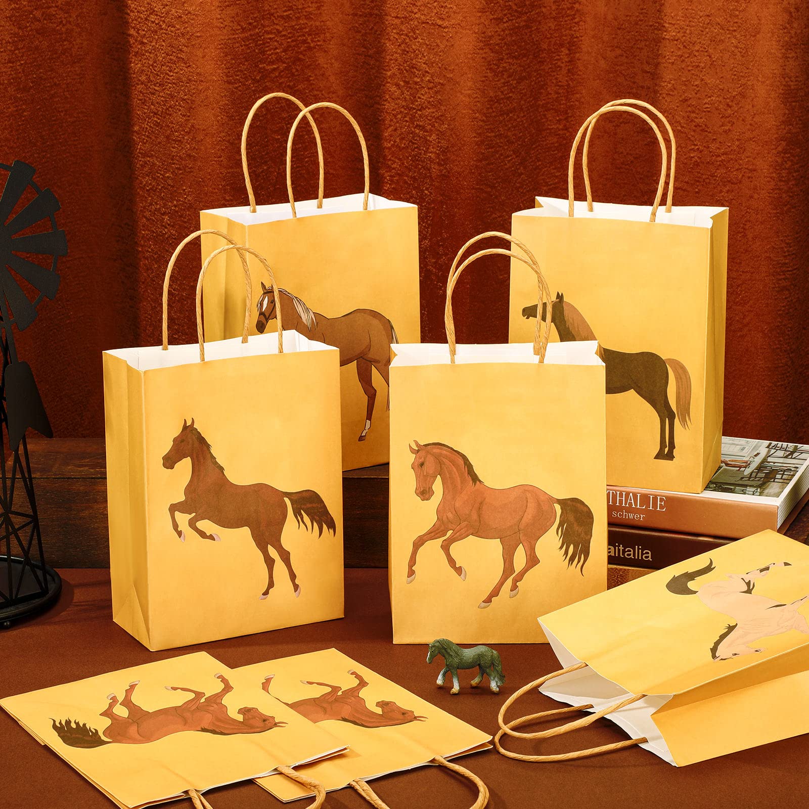 20 Pcs Horse Themed Party Favor Bags with Handles - Western Cowgirl Cowboy Birthday Party Supplies, Horse Racing Event Treat Bags for Candy & Goodies | Perfect for Birthday Parties, Baby Showers & Equestrian Events