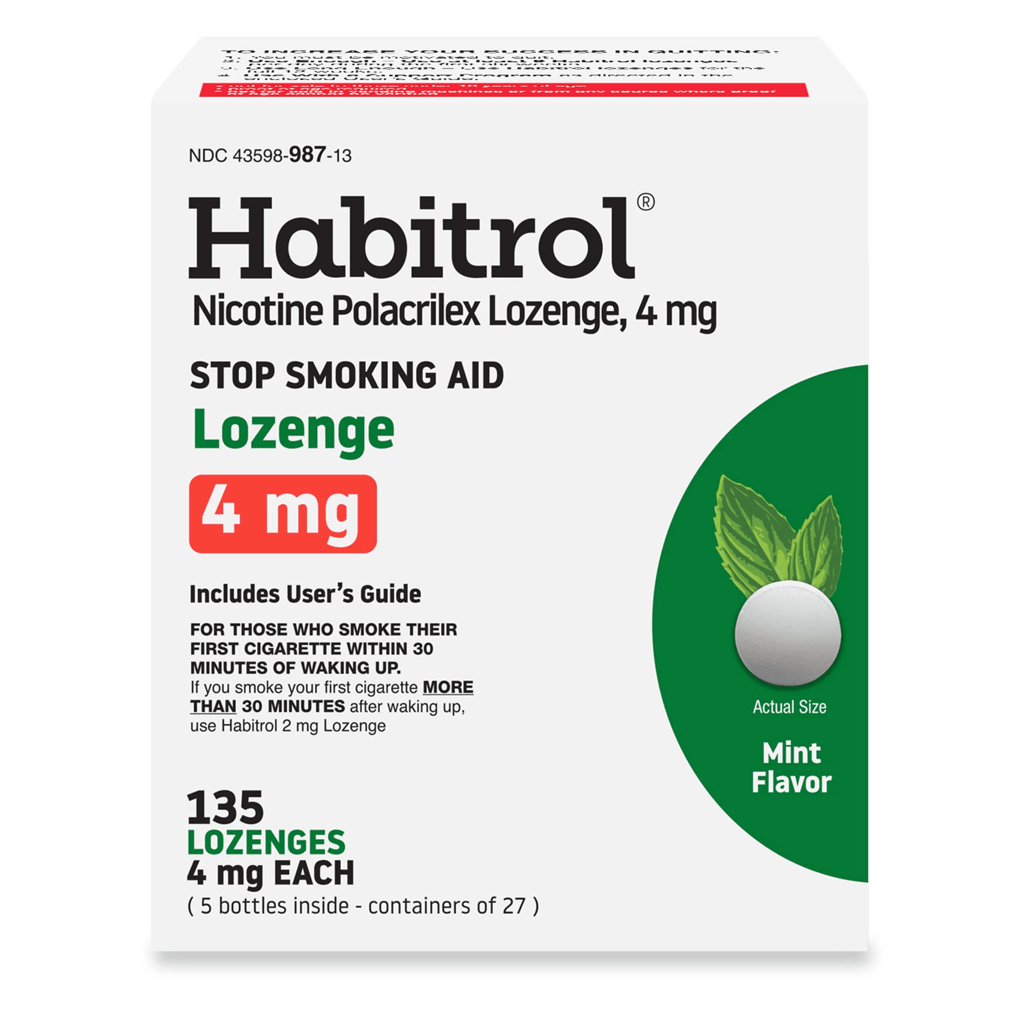 Habitrol Nicotine Lozenges 4mg Mint Flavor - 135 Count - Stop Smoking Aid - Reduce Cravings & Withdrawal Symptoms - Smoking Cessation Support for Adults - Perfect for Work, Travel & Stressful Situations