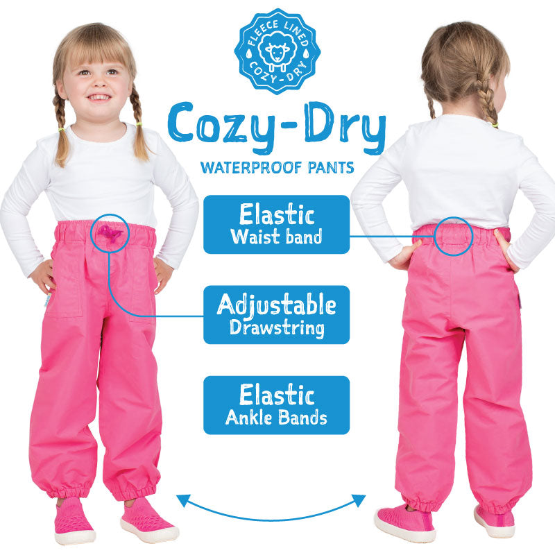 Jan & Jul Black Fleece Lined Rain Pants for Kids - Waterproof Winter Snow Pants for Outdoor Play, Hiking & Cold Weather Protection