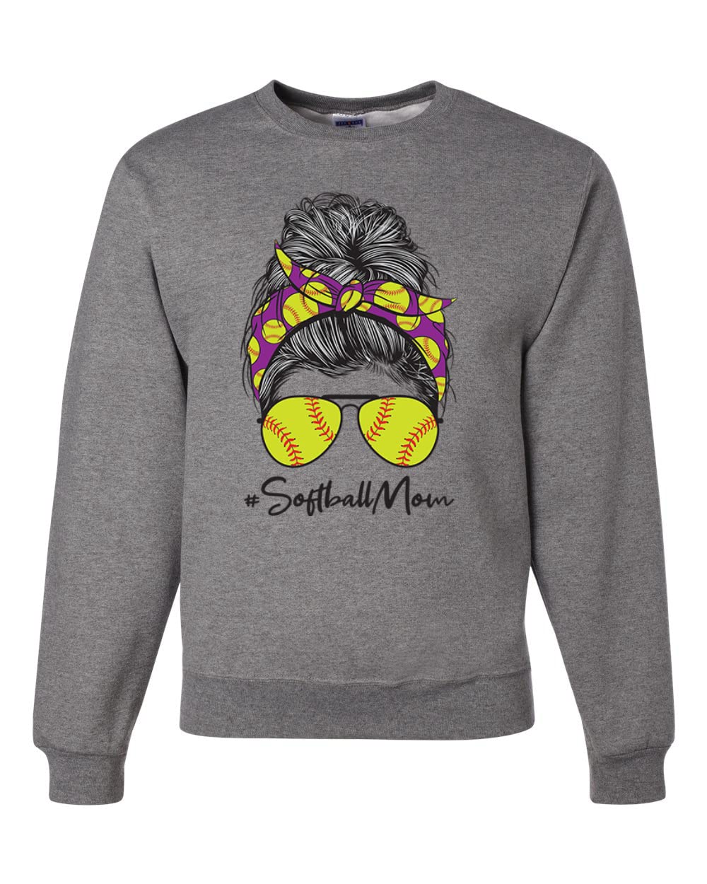 Wild Bobby Messy Bun Softball Mom Graphic Sweatshirt - Unisex Crewneck for Sports Lovers, Game Day & Mother's Day - Perfect for Baseball Games, Team Events & Casual Wear
