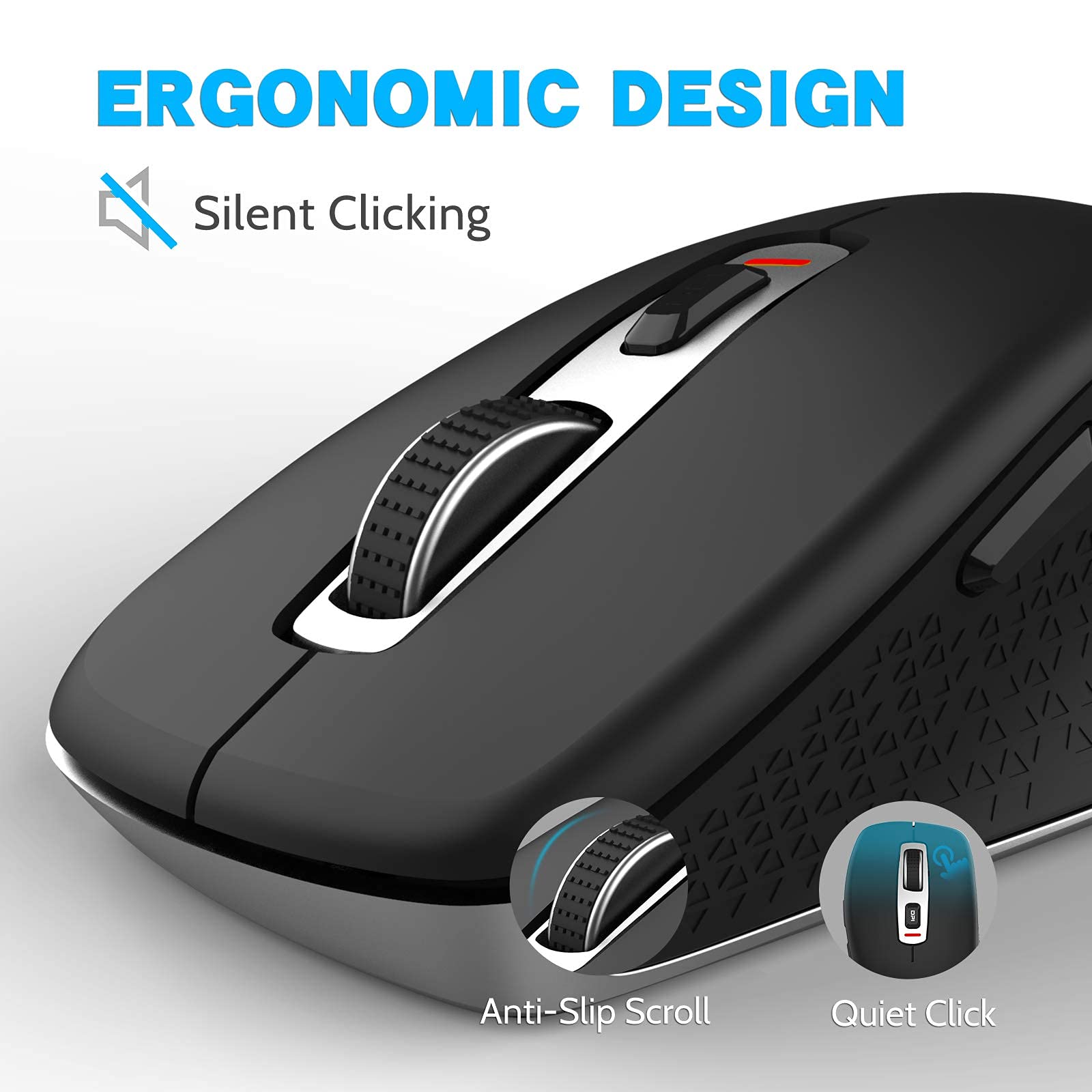 Wireless Mouse 2.4G Silent Cordless Mouse with USB Nano Receiver - 5 Adjustable DPI up to 2400, 6 Buttons Ergonomic Computer Mouse for Laptop, PC, Mac - Perfect for Office Work, Gaming & Travel (Black)