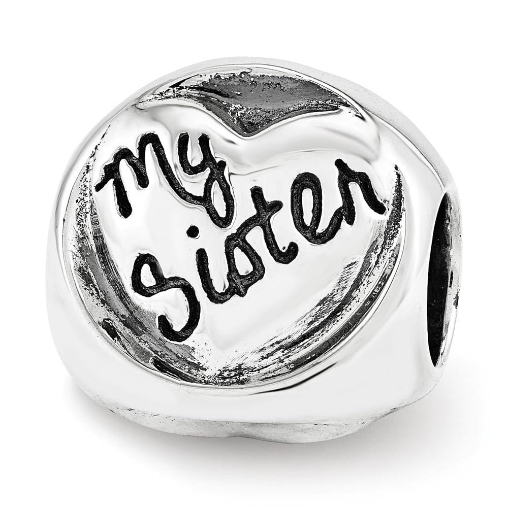 Black Bow Sterling Silver My Sister My Friend 3-Sided Trilogy Bead Charm - Perfect for Sister Necklace, Friendship Jewelry Gift & Special Occasions