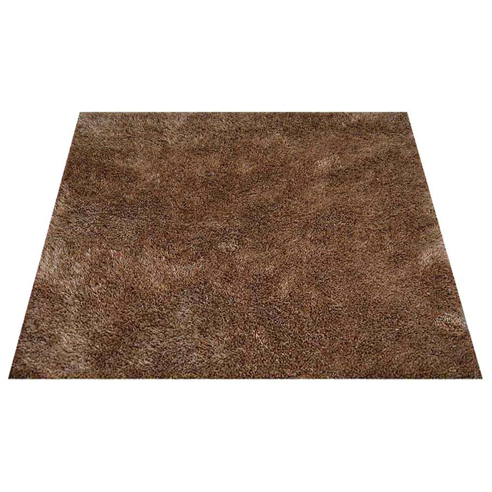 Eco-Friendly Hand Tufted Shag Polyester Area Rug - 8'x8' Square Beige Solid Plain High Pile Thick Non-Slip Rug for Living Room & Bedroom | Soft Plush Carpet for Cozy Home Decor & Family Gathering Spaces