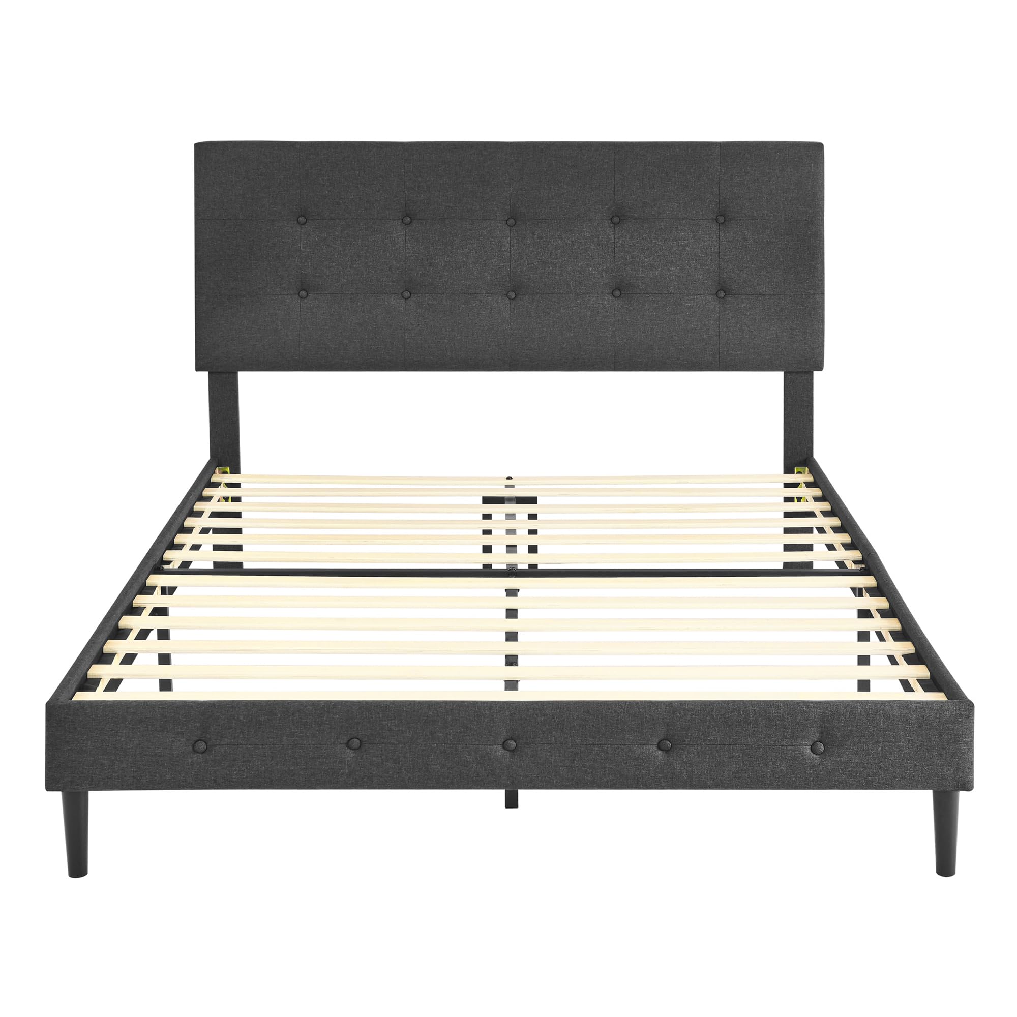 Cambridge Upholstered Wooden Platform Bed Frame - King Size Dark Grey - Modern Bedroom Furniture for Master Bedroom & Guest Room