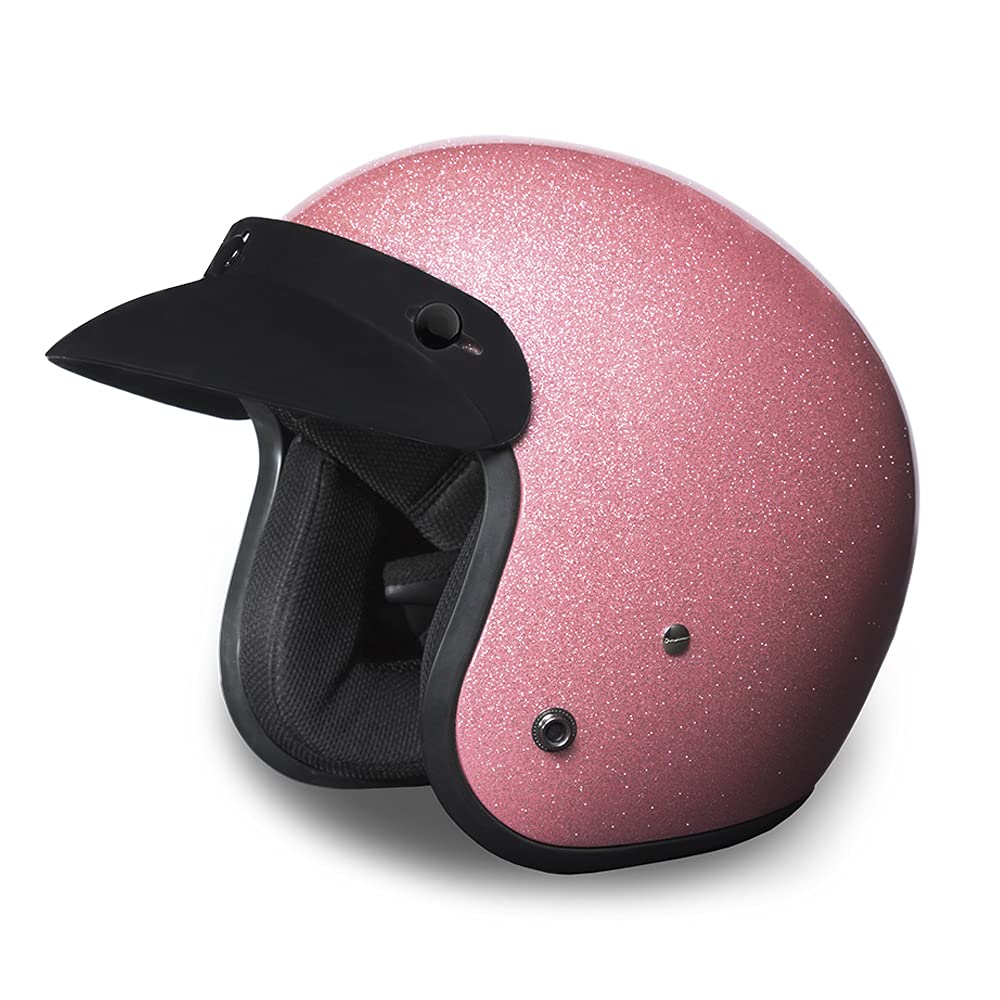 Daytona 3/4 Open Face Motorcycle Helmet DOT Approved - Pink Metal Flake XL Size for Men & Women - Cruiser, Scooter, Vintage Bike Riding Safety Gear