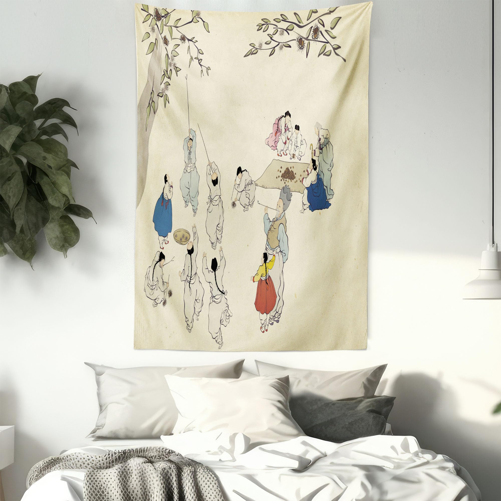Korean Minhwa Chestnut Tapestry - Autumn Harvest Wall Art for Bedroom & Living Room Decor