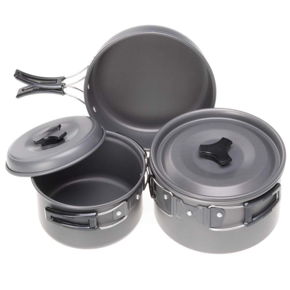 COVVY Camping Cookware Set - Portable & Durable Non-Stick Pots and Pans with Bowls & Spork - Lightweight Outdoor Cooking Gear for Hiking, Backpacking, and Camping Trips