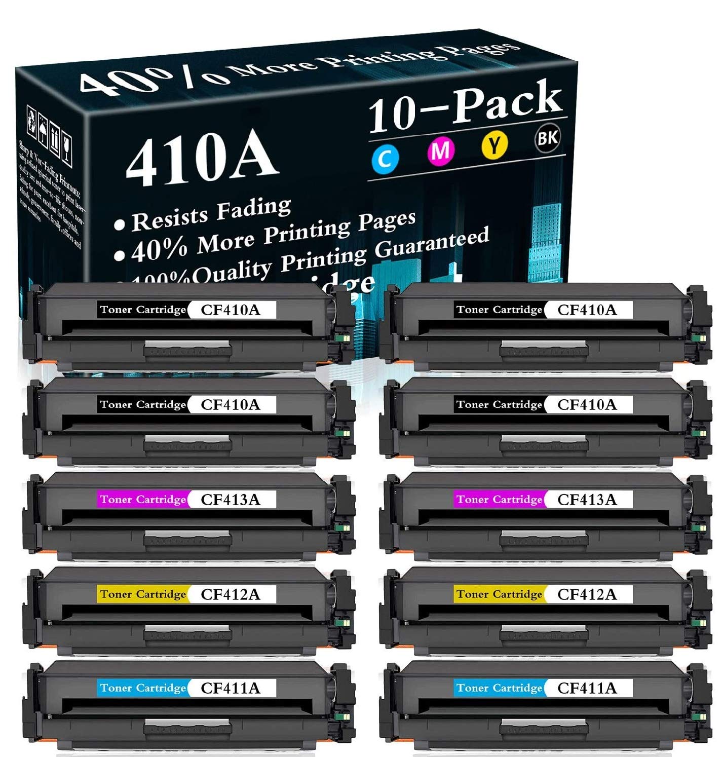 10-Pack (4BK+2C+2Y+2M) 410A | CF411A CF412A CF413A CF410A Compatible Toner Cartridges Replacement for HP Color LaserJet Pro M477fdn M477fdw M477fnw M452dn M452dw M452nw MFP M377dw - High Yield Printing for Office & Home Use