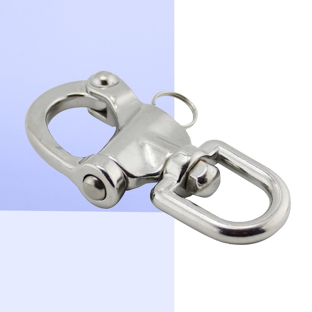 TOPBATHY Heavy Duty Stainless Steel Swivel D Shackle - 2 Pack Corrosion Resistant Snap Hook with Large Bail for Marine, Boating, Fishing & Outdoor Rigging