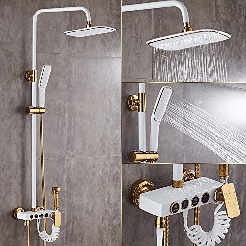 Luxury Black & White Antique Gold Shower Set - Bathroom Faucet & Bathtub Fixtures for Modern & Vintage Bathrooms - Elegant White Finish for Spa-Like Experience