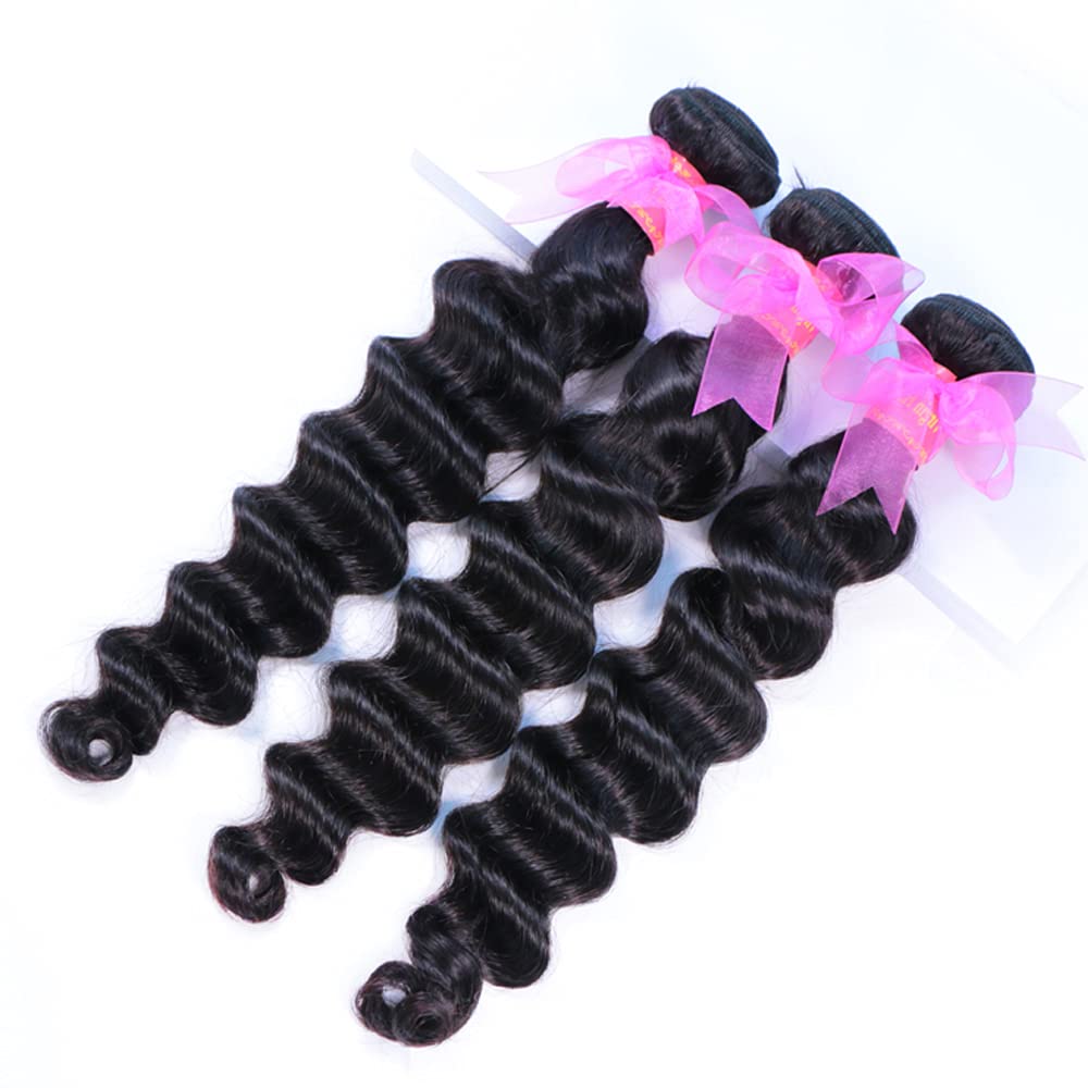 100% Brazilian Virgin Human Hair Extensions - Loose Deep Wave Weave Bundles (18, 20, 22 Inches) | Natural Color Remy Hair for Styling & Volume | Perfect for Daily Wear, Parties & Special Occasions