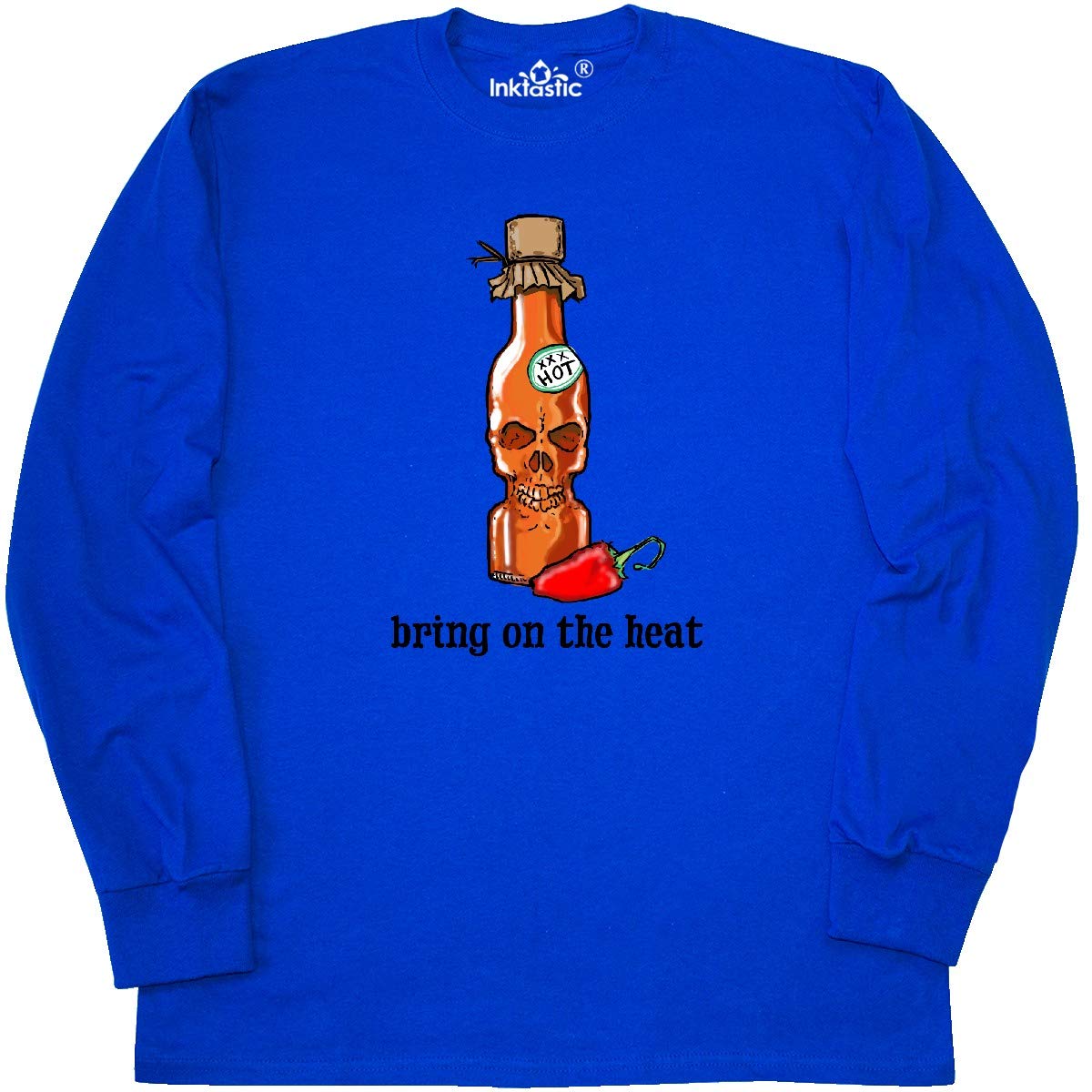 Bring on The Heat Skull & Pepper Graphic Long Sleeve T-Shirt | Vintage Style Cotton Tee for Men & Women | Perfect for Halloween, Concerts & Casual Wear