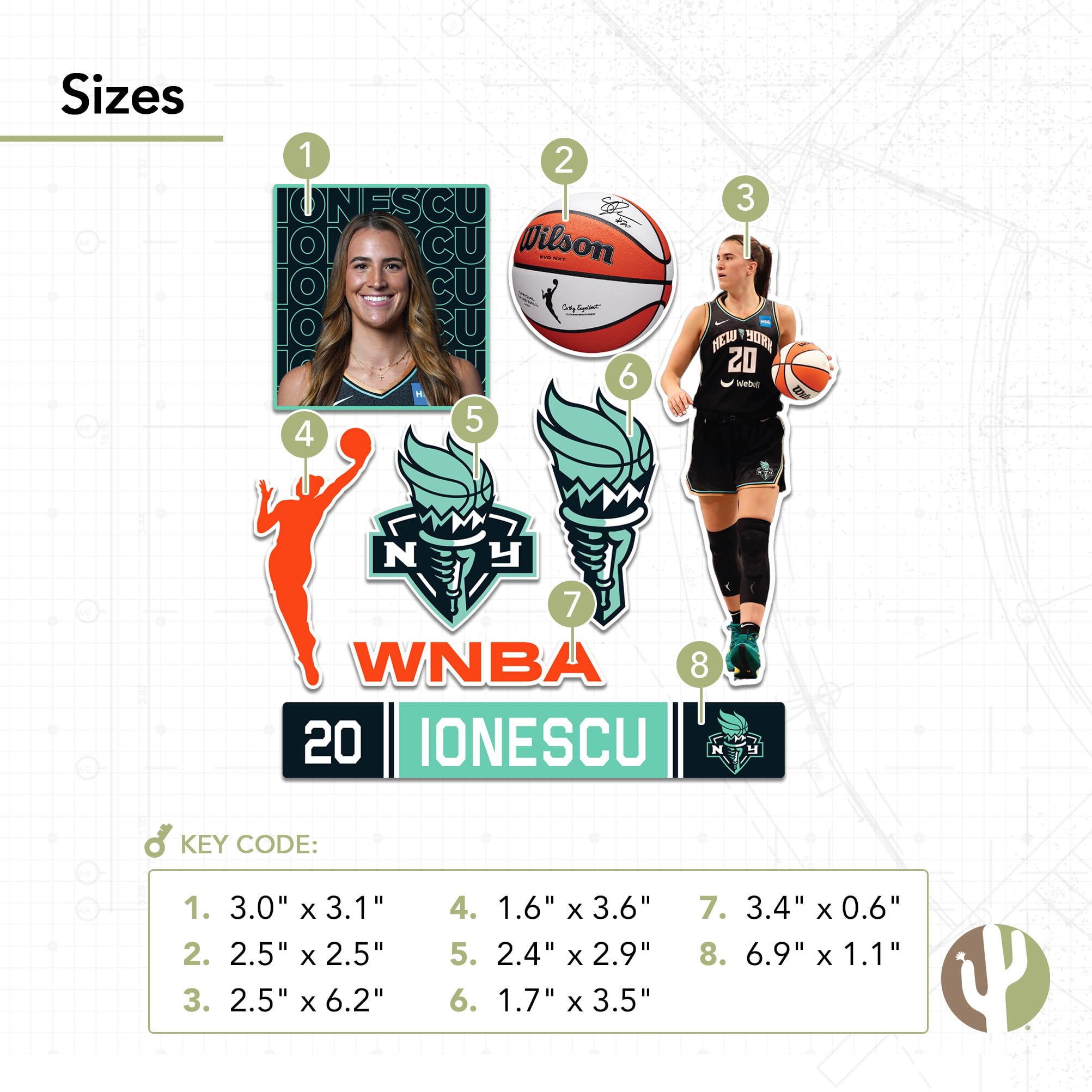 Official WNBA New York Liberty Desert Cactus Sabrina Ionescu Vinyl Decal Sticker - Perfect for Laptops, Water Bottles, Cars & Scrapbooks | Licensed Women's Basketball Association Merchandise