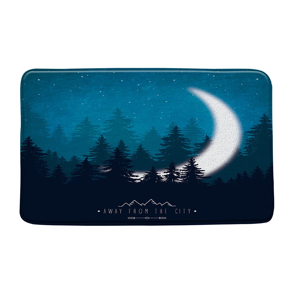 CHui DECOR Moon Forest Bath Mat - Soft Microfiber Memory Foam Non-Slip Bathroom Rug (16x48 Inch) - Moonlit Foggy Forest Design with Crescent & Stars for Nature-Inspired Bathroom Decor | Perfect for Cozy Bathrooms, Spa Retreats & Fantasy-Themed Home Decor