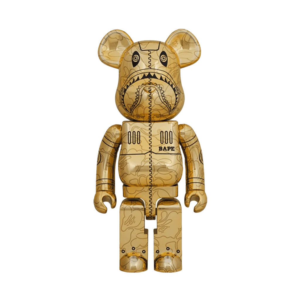 BAPE X HAJIME SORAYAMA Camo Shark 1000% Collectible Figure (Gold Edition) - Limited Edition Art Toy for Anime Fans & Streetwear Collectors - Perfect for Display, Gifts, and Home Decor