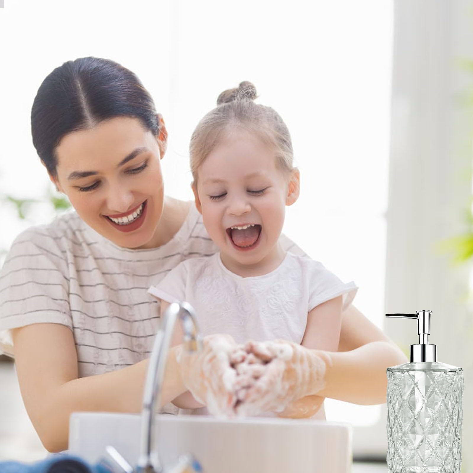 2-Pack Glass Soap Dispenser with Non-Slip Base - 330ML Liquid Soap Dispenser for Bathroom & Kitchen - Perfect for Soap, Shampoo & Lotion - Ideal for Home, Spa, and Hotel Use