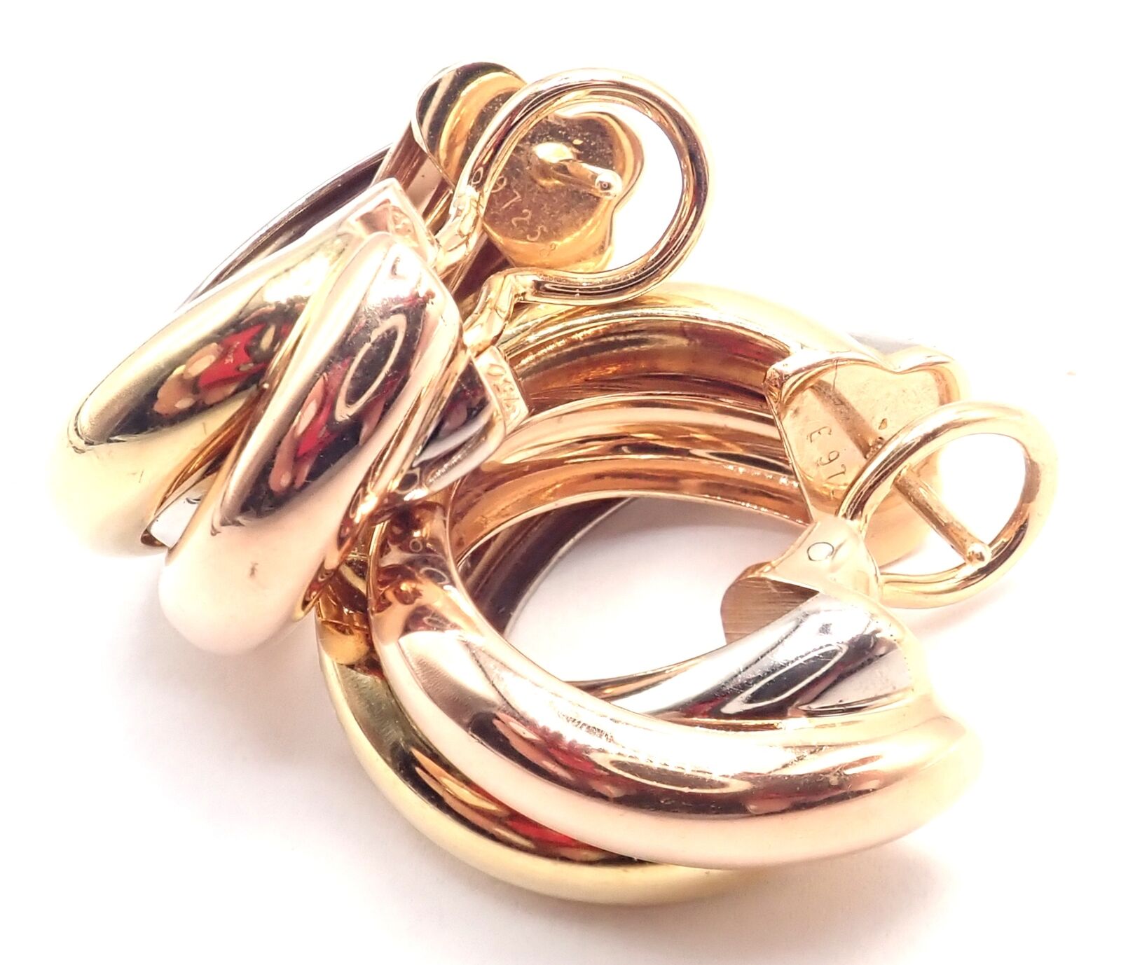Authentic Cartier 18k Tri-Color Gold Medium Trinity Hoop Earrings for Women - Luxury Jewelry Gift for Anniversary, Wedding & Special Occasions