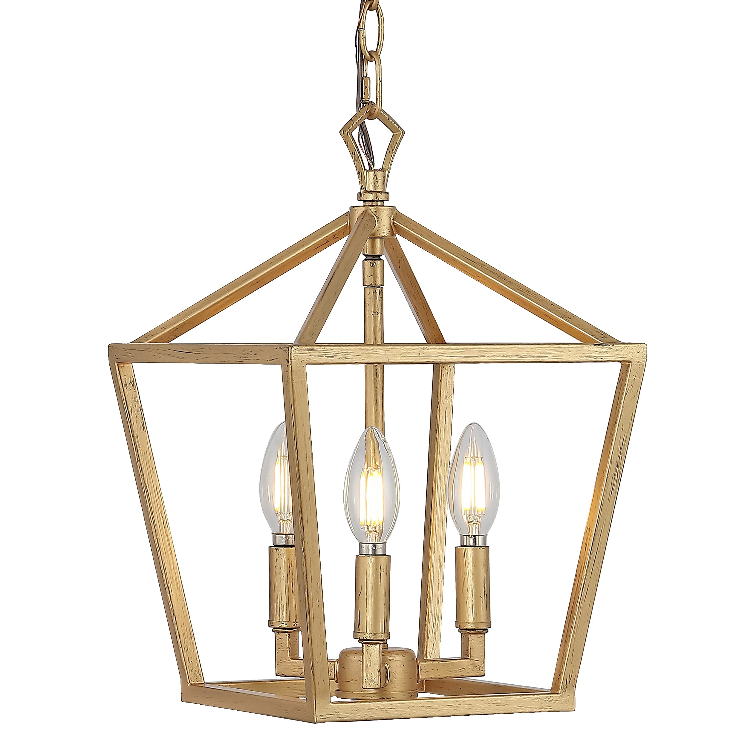 JYL7601B Pagoda Lantern Dimmable LED Pendant Light - 10 Inch Adjustable Metal Fixture in Antique Gold for Farmhouse Dining Room, Living Room, Kitchen, Foyer, Bedroom & Hallway | Classic Traditional Home Decor Lighting for Indoor Spaces