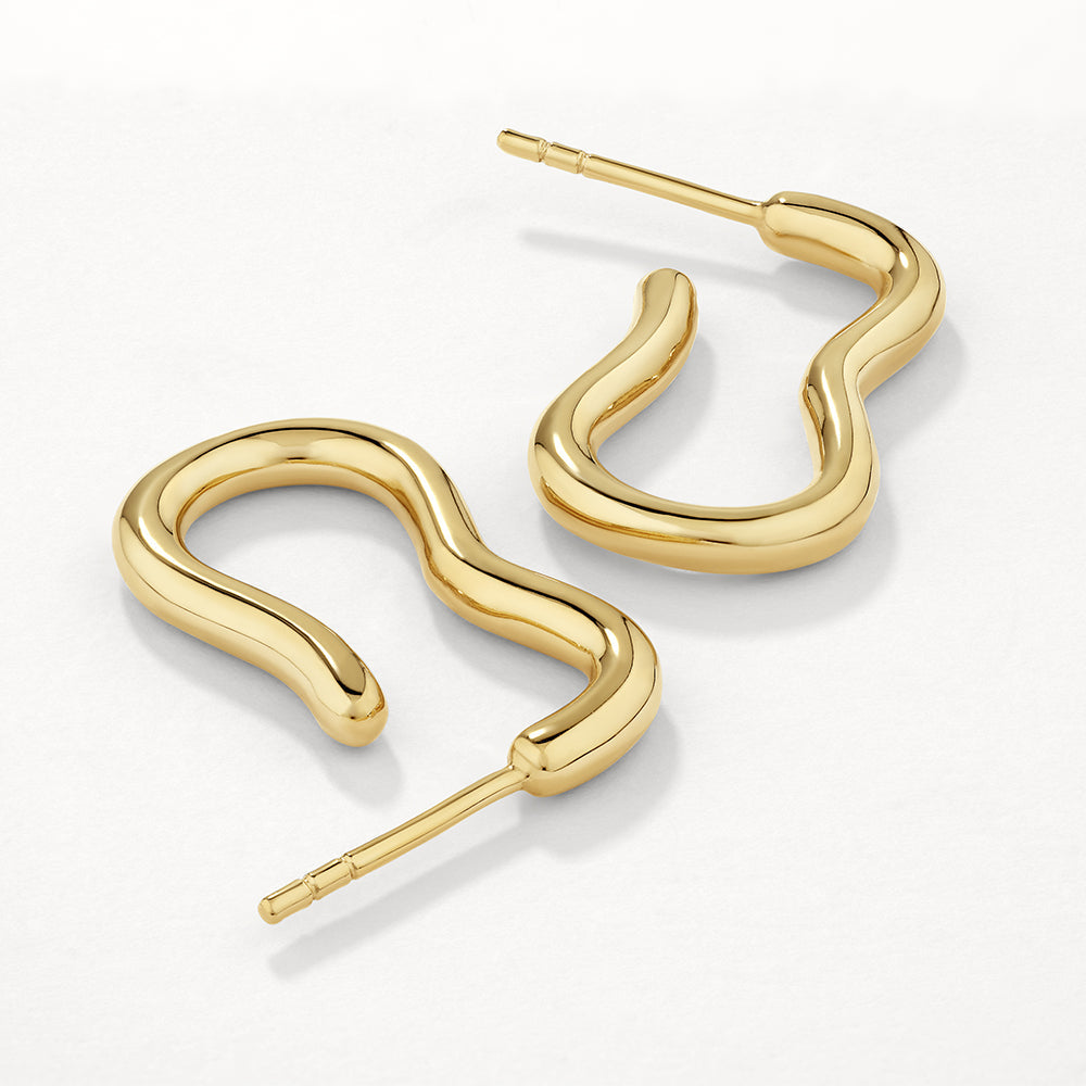 Gold Pinched Paperclip Hoop Stud Earrings - Trendy Minimalist Jewelry for Everyday Wear & Gift Giving
