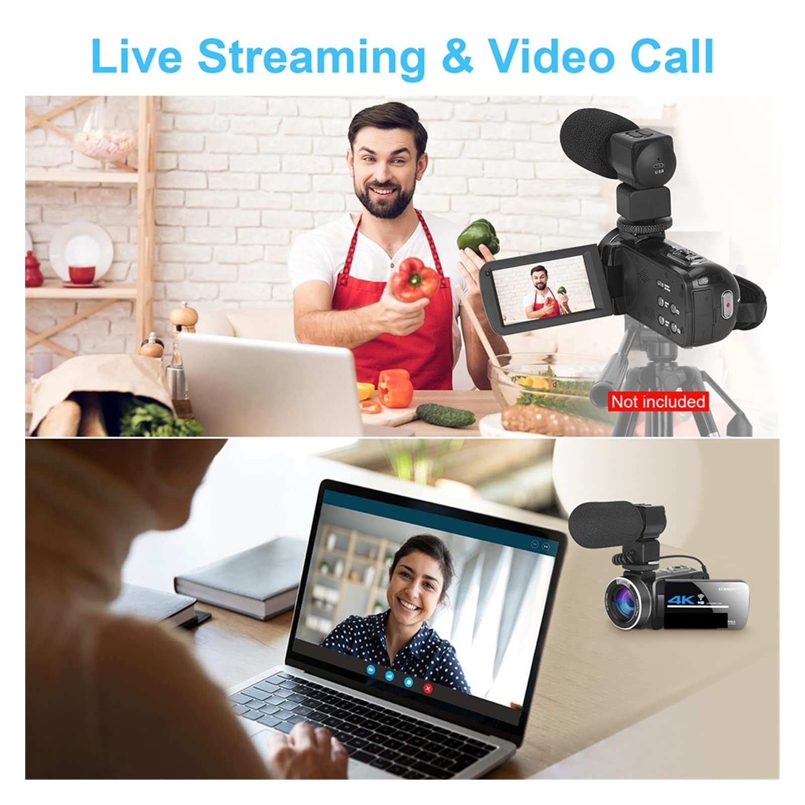4K Ultra HD Camcorder - 56MP Wide Angle Video Camera for Vlogging & Streaming