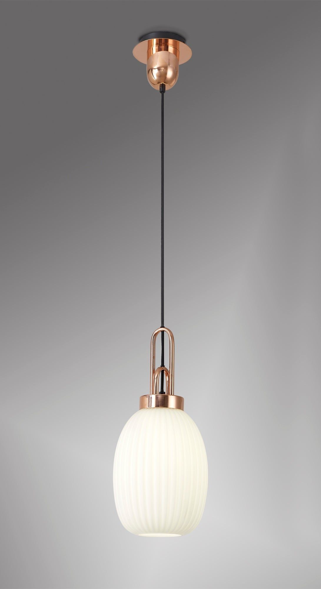 Cadiz 1-Light Pendant Light Fixture with 20cm Almond Ribbed Glass Shade, E27 Socket, IP20 Rated - Perfect for Kitchen Island, Dining Room, or Bedroom Lighting