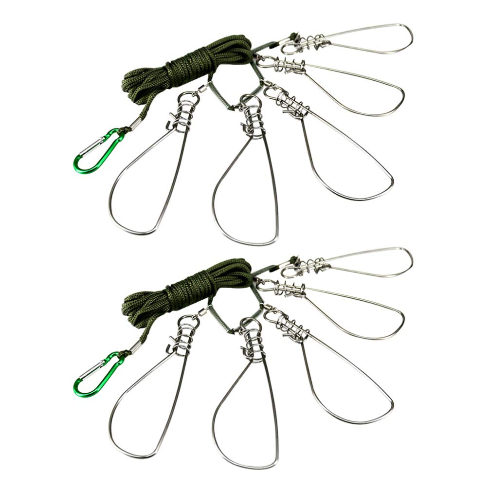 BESPORTBLE 2 Pack Stainless Steel Fishing Lock with 5 Hardcover Wire Ropes - Heavy Duty Fishing Buckle & Stringer Tool for Saltwater and Freshwater Fishing