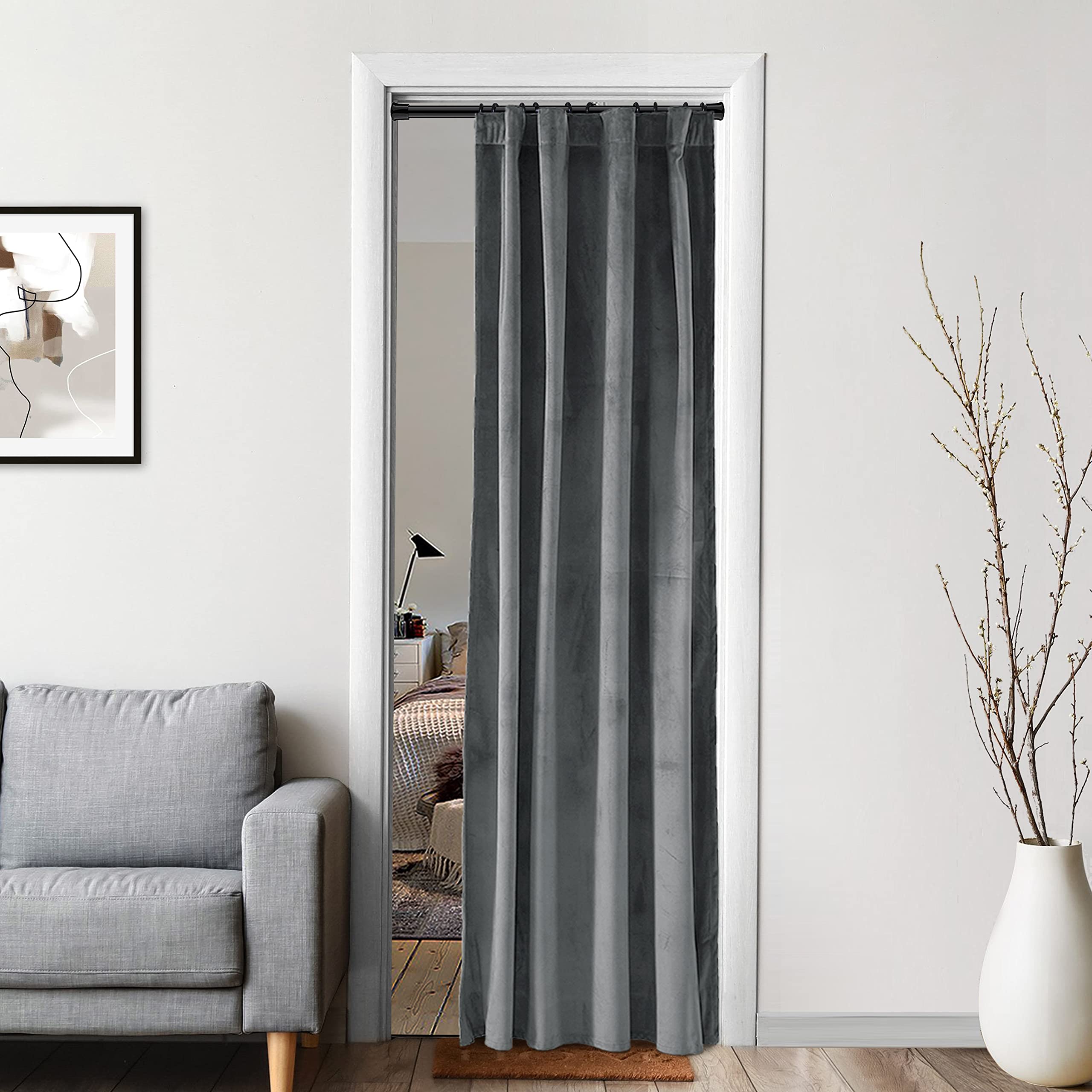 XTMYI Grey Velvet Privacy Room Divider Curtains - Soundproof Folding Screen for Office, Bedroom & Living Room | Back Tab Door Hanging Panel for Indoor Partition (60-70% Noise Reduction) - Perfect for Home Offices, Studio Apartments & Room Separation