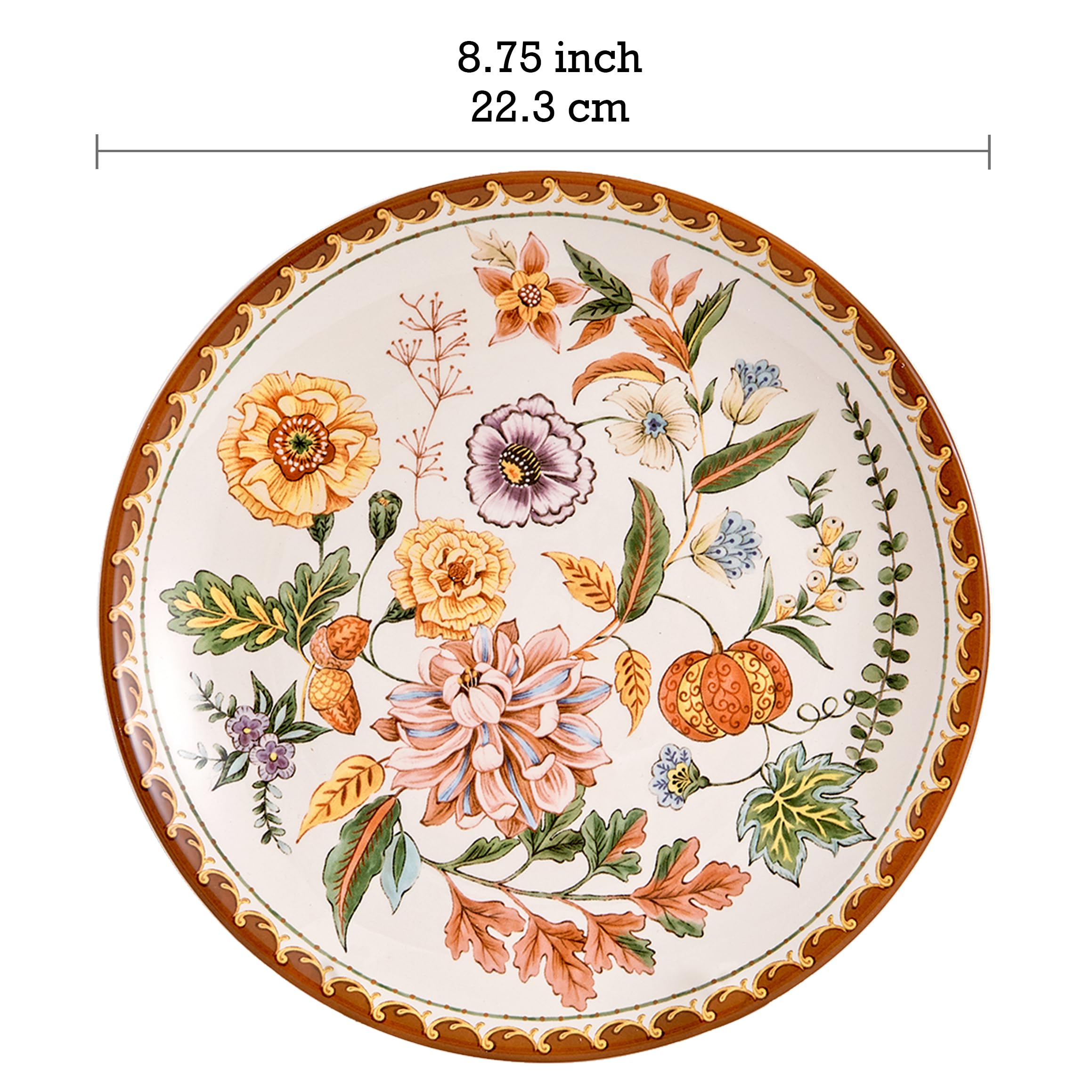 Bico Blooming Moment 8.75 Inch Salad Plates Set of 4 - Microwave & Dishwasher Safe Appetizer Dishes for Dining, Entertaining & Everyday Use