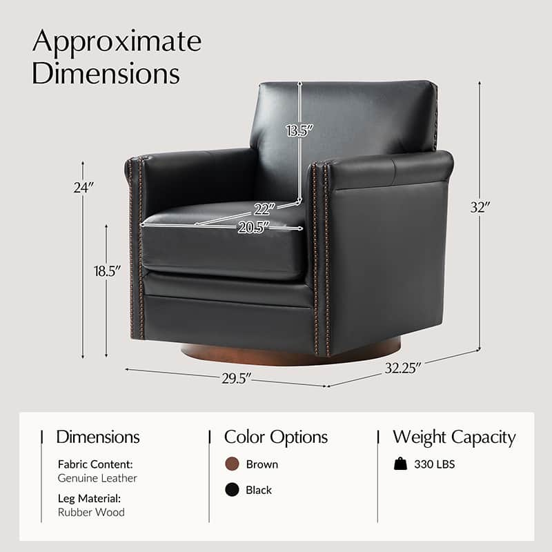 Sonam Genuine Leather Swivel Chair - 360 Degree Rotating Executive Office Chair with Adjustable Height for Home & Office Workspace - Ergonomic Comfort for Long Hours Sitting