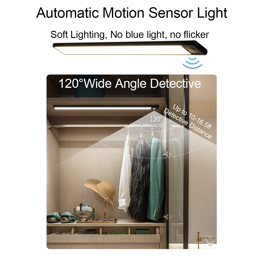 Magnetic Under Cabinet Lights - 8 Inch Rechargeable Motion Sensor Closet Lighting with Adhesive, Perfect for Kitchen Cabinets, Hallways, Stairs & Cars | Energy-Efficient LED Night Light for Home & Vehicle Use