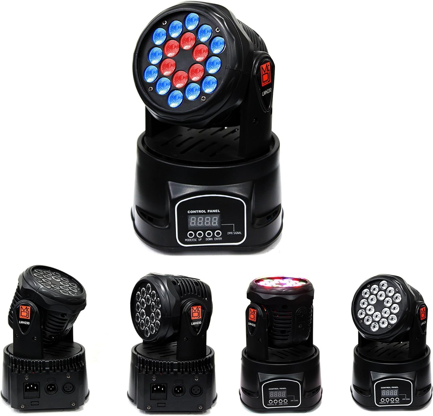 MR DJ USA - 2 Piece Set LMH230 100W RGBW 7-LED Moving Head Wash Light with DMX Control - Professional Stage Lighting for DJ, Party, Concert and Event Performances